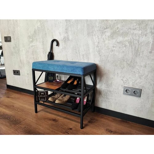 Обувница с мягкой сидушкой из массива дерева и металла Этажерка для обуви в стиле Лофт лаконичного и современного дизайна 603450см 14150₽