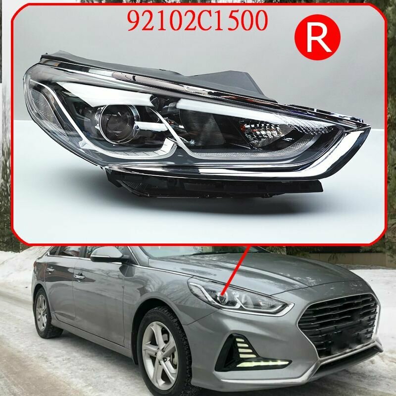 Фара правая для Хендай Соната 7 рестайлин, блок-фара Hyundai Sonata (2017-2020) 92102C1500 Галоген, в комплекте с молдингом