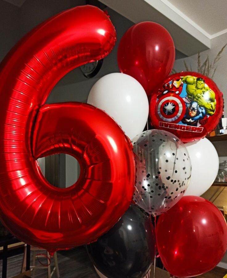 Воздушный шар с цифрой 6, Фольгированный красный щар с цифрой 6