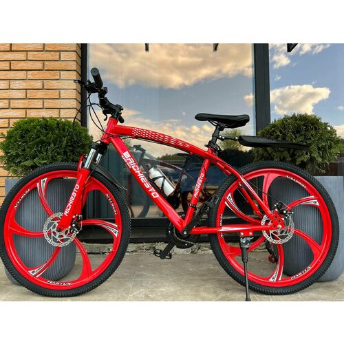 Велосипед RICHIESTO Горный На литых прочных дисках 26 Дисковые тормоза красный с белым 2217000₽