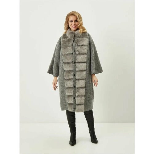 фото Пальто-кокон riches демисезонное, силуэт прямой, удлиненное, размер 52, серый