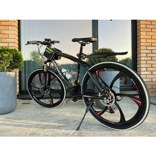 Велосипед RICHIESTO Горный На литых прочных дисках 26 Дисковые тормоза черный с белым 2217000₽