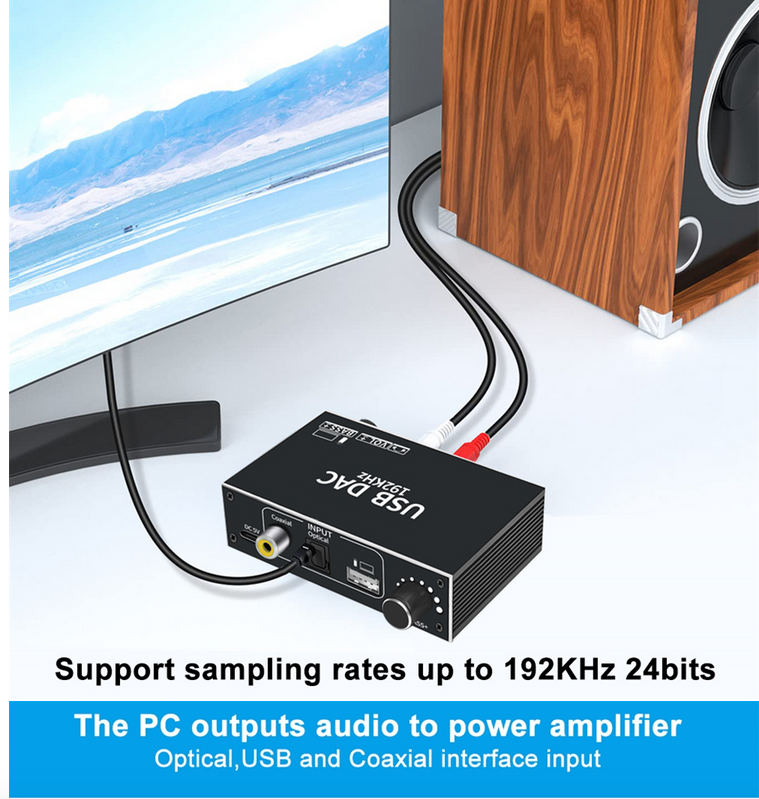 Цифро-аналоговый преобразователь декодер USB DAC 192kHz (S/PDIF Coaxial RCA AUX Vol Bass)