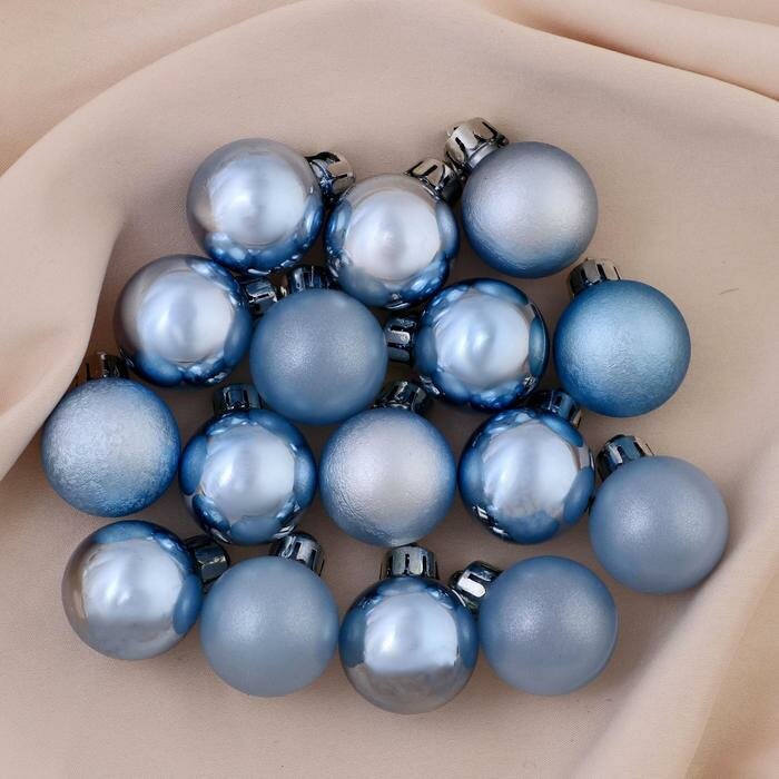 Набор шаров пластик d-3 см, 16 шт "Камея" голубой