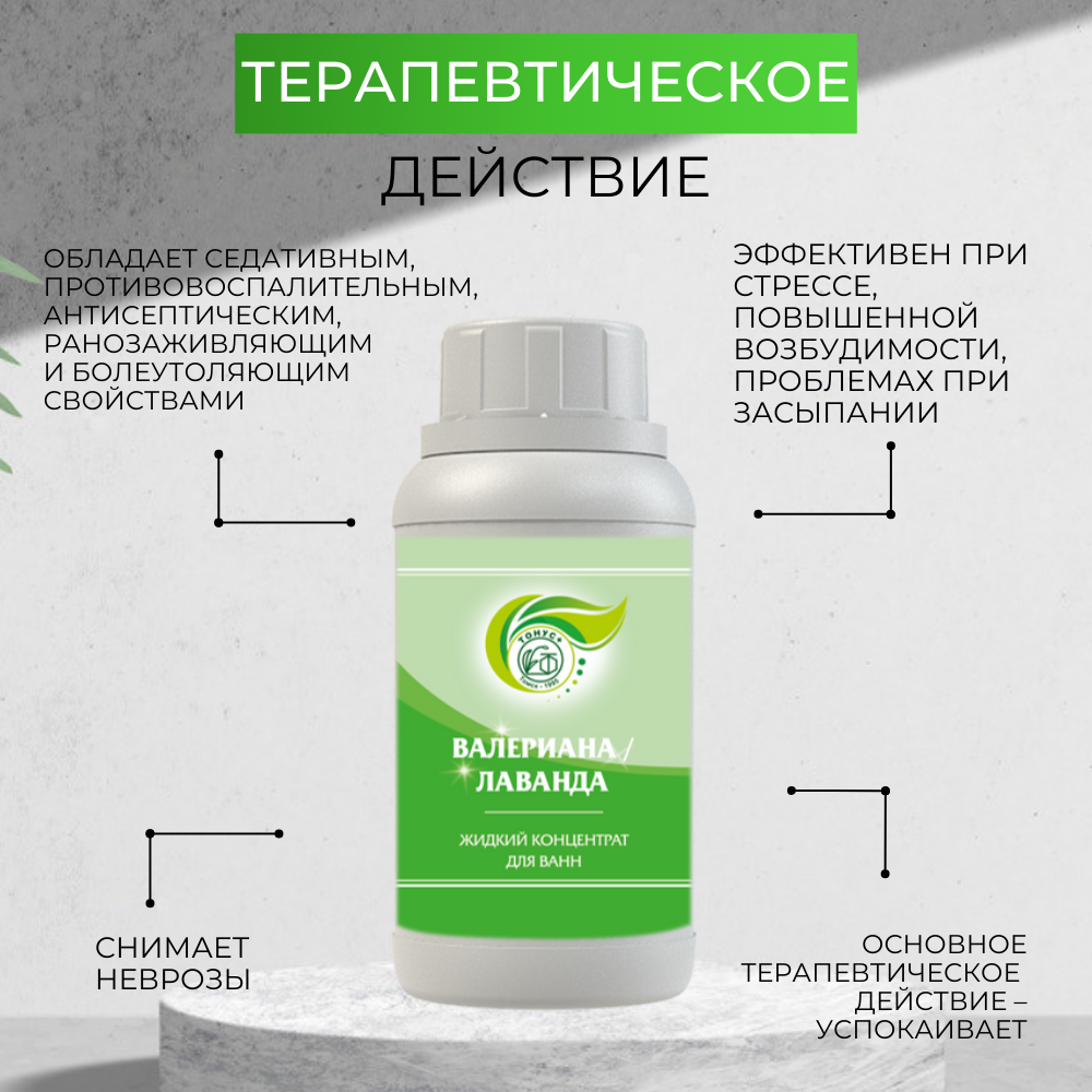Тонус+ Жидкий концентрат для ванны "Валериана+Лаванда" 1000 мл. — фото 1
