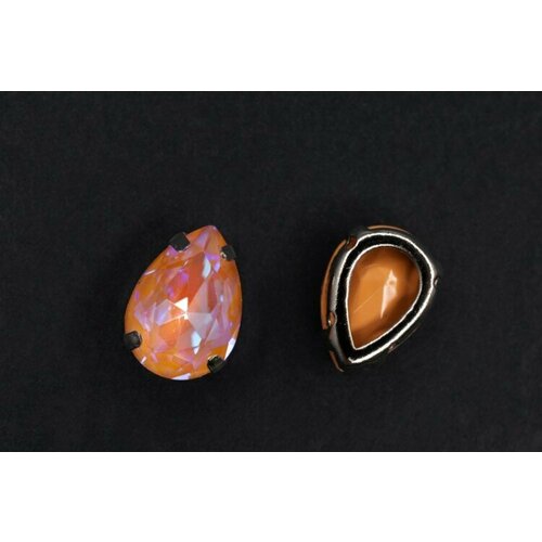Кристалл Капля 14х10мм пришивной в оправе, цвет peach FL/платина, 43-233, 2шт