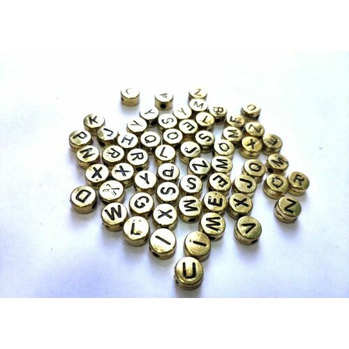 Бусины таблетки золотые с английским алфавитом 5 мм, 500 г