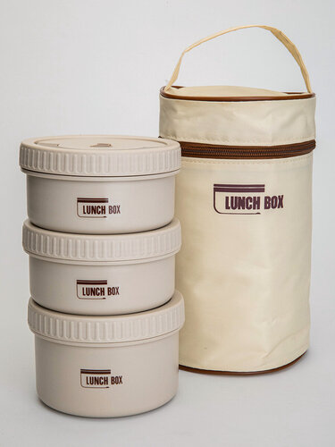 Изображение товара Набор термо ланчбоксов "3 в 1", герметичность, сталь и пластик, кофейный цвет