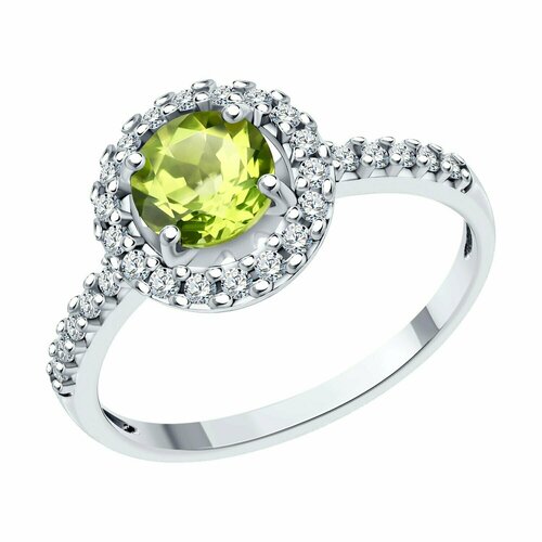 фото Кольцо, серебро, 925 проба, хризолит, фианит, размер 17.5 diamant-online