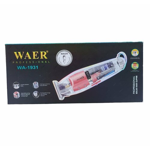 Беспроводная перезаряжаемая прозрачная машинка для стрижки WAER WA-1931 с цифровой индикацией зарядки 139200₽