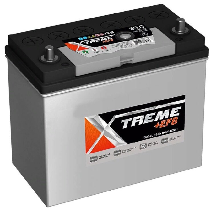 Аккумулятор автомобильный Xtreme EFB 75B24L 59 А/ч 540 А обр. пол. Азия авто (238x129x220)
