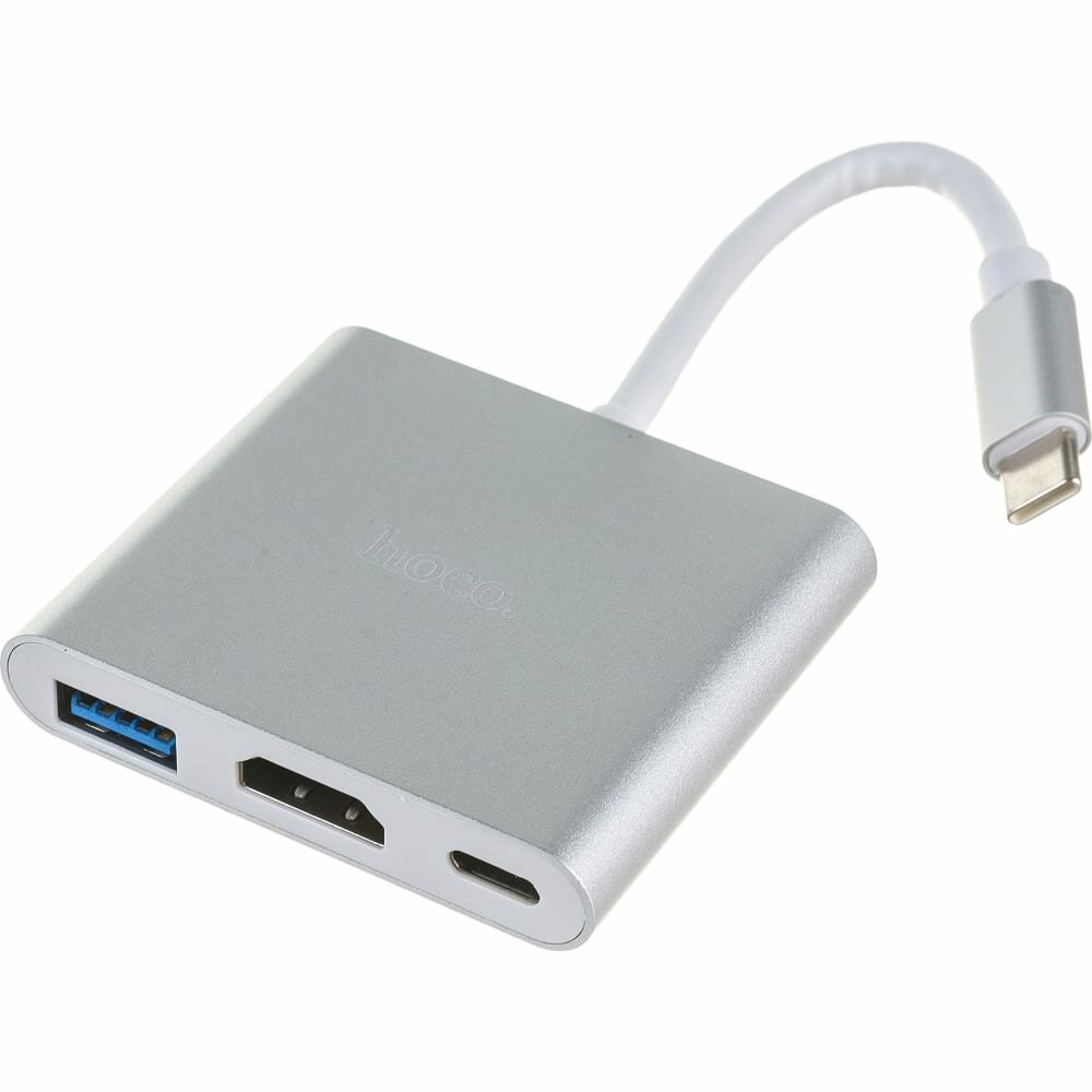 Адаптер HOCO HB14 Easy USB-C на USB30+HDMI+USB-C PD 67W (серый)