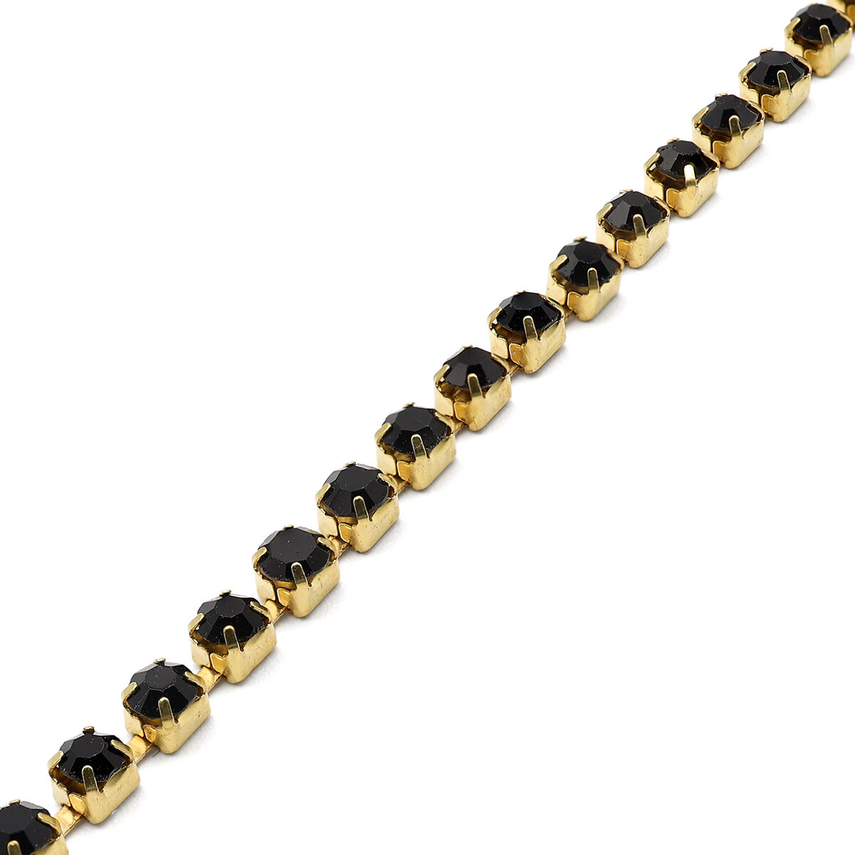 ЦС012ЗЦ3 Стразовые цепочки (золото), цвет: черный, размер 3 мм, 30 см/упак