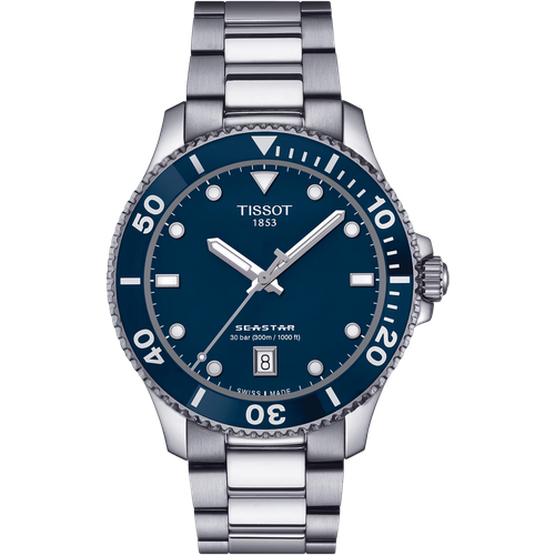 Наручные часы TISSOT T1204101104100, синий, серебряный часы tissot seastar 2000 professional t120 607 11 041 00