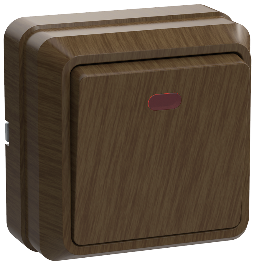 фото Выключатель 1-клавишный для открытой установки с индикацией ВС20-1-1-ОД 10А октава дуб IEK