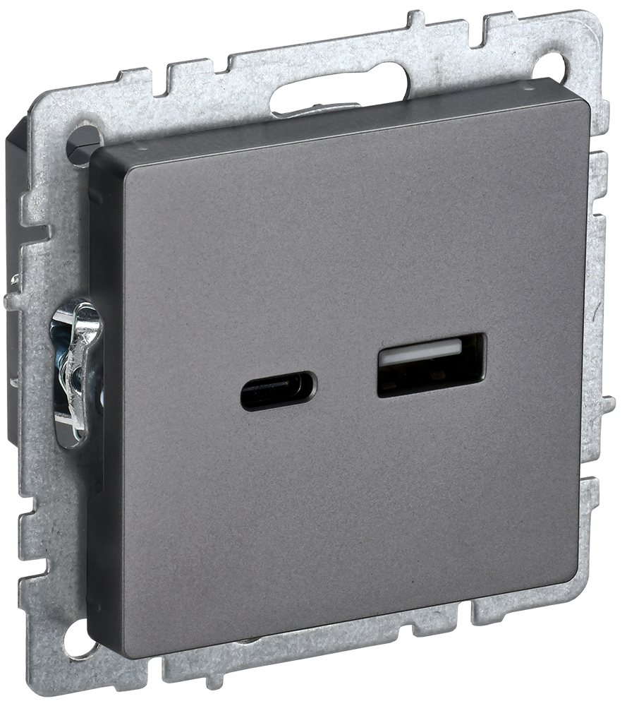 Розетка USB встраиваемая IEK Brite РЮ11-1-БрС цвет сталь - фото №1