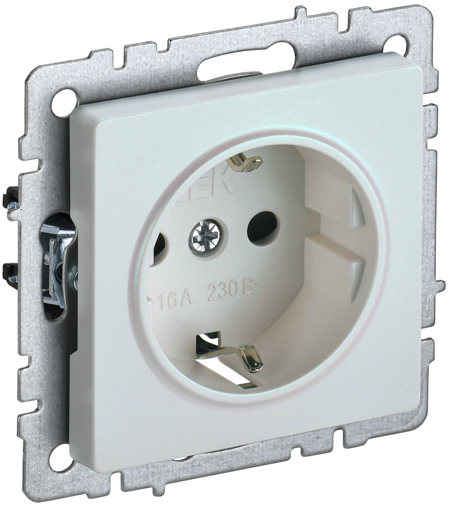 фото BRITE Розетка 1-местная с заземлением с защитными шторками 16А РС14-1-0-БрЖ жемчуг IEK