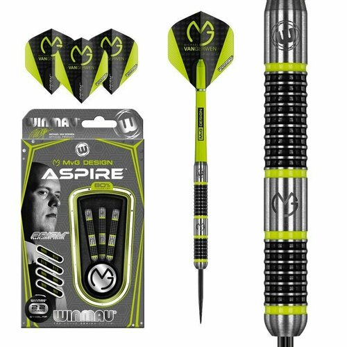 Дротики 22гр Winmau MvG Aspire Steeltip для игры в Дартс. Дротики Майкла ван Гервена.