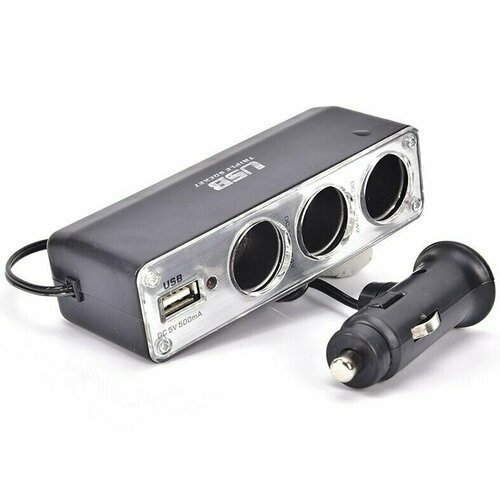 Разветвитель прикуривателя автомобильный на 3 гнезда с USB, WF-0096