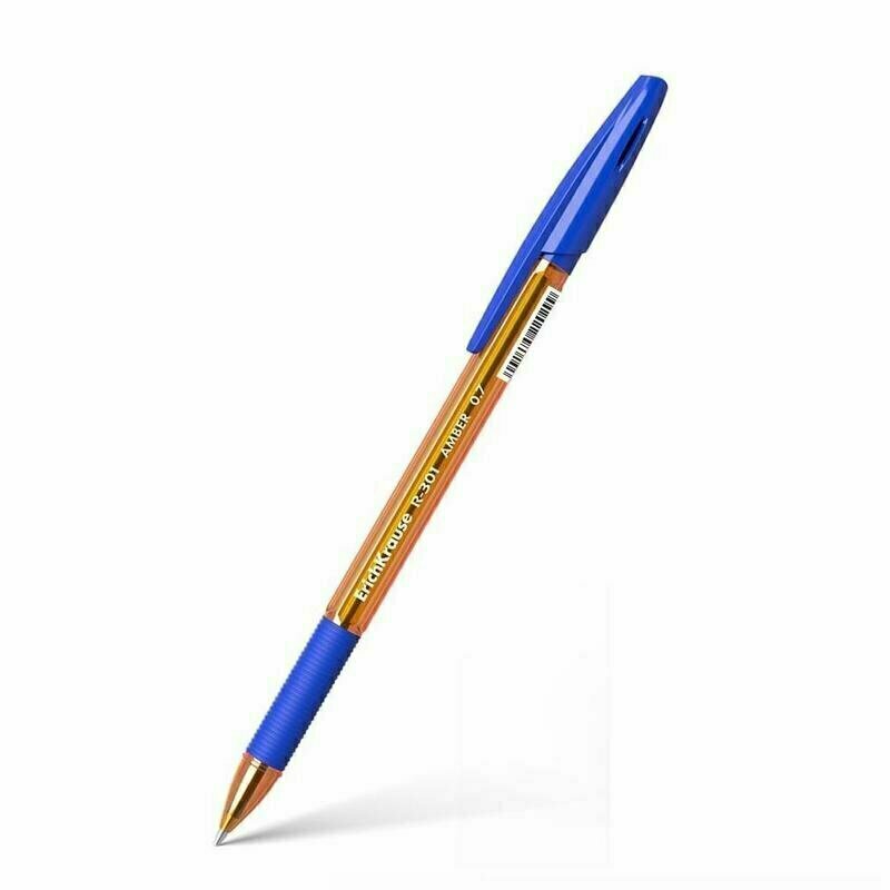 Ручка шариковая неавтоматическая ErichKrause R-301 Amber Stick&Grip синяя толщина линии 0.35 мм, 1 штука, 1442232