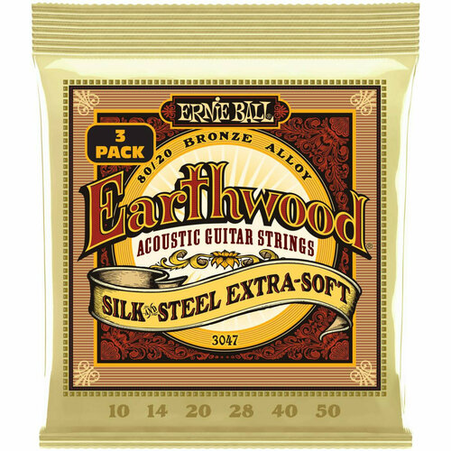 ERNIE BALL 3047 набор из 3х комплектов для акуст. Earthwood Silk&Steel Extra Soft 80/20 (10-50) ernie ball 3005 набор из 3х комплектов для акуст гитары earthwood custom med 80 20 12 5 56