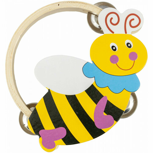 BEE DF603 Bee Тамбурин деревянный без мембраны с 3 парами джинглов, диаметр 160 мм, дизайн пчела