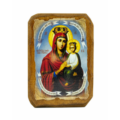 Икона под старину на состаренном дереве Пресвятая Богородица Споручница грешных 10х7 см