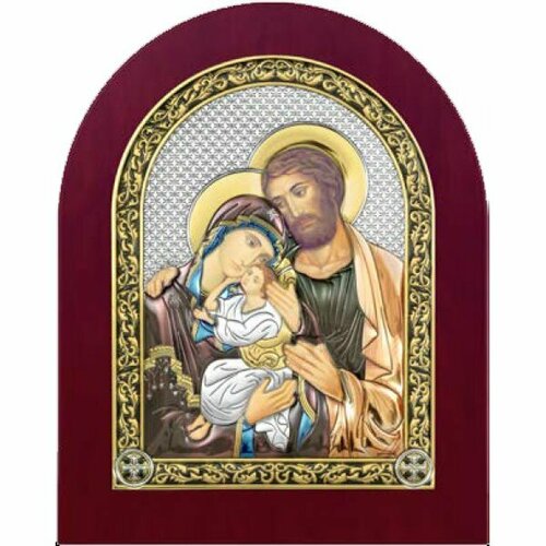 Икона Святое Семейство серебряная на дереве с позолотой и цветной эмалью, арт БЧ-204 икона святое семейство серебряная с позолотой арт бч 127