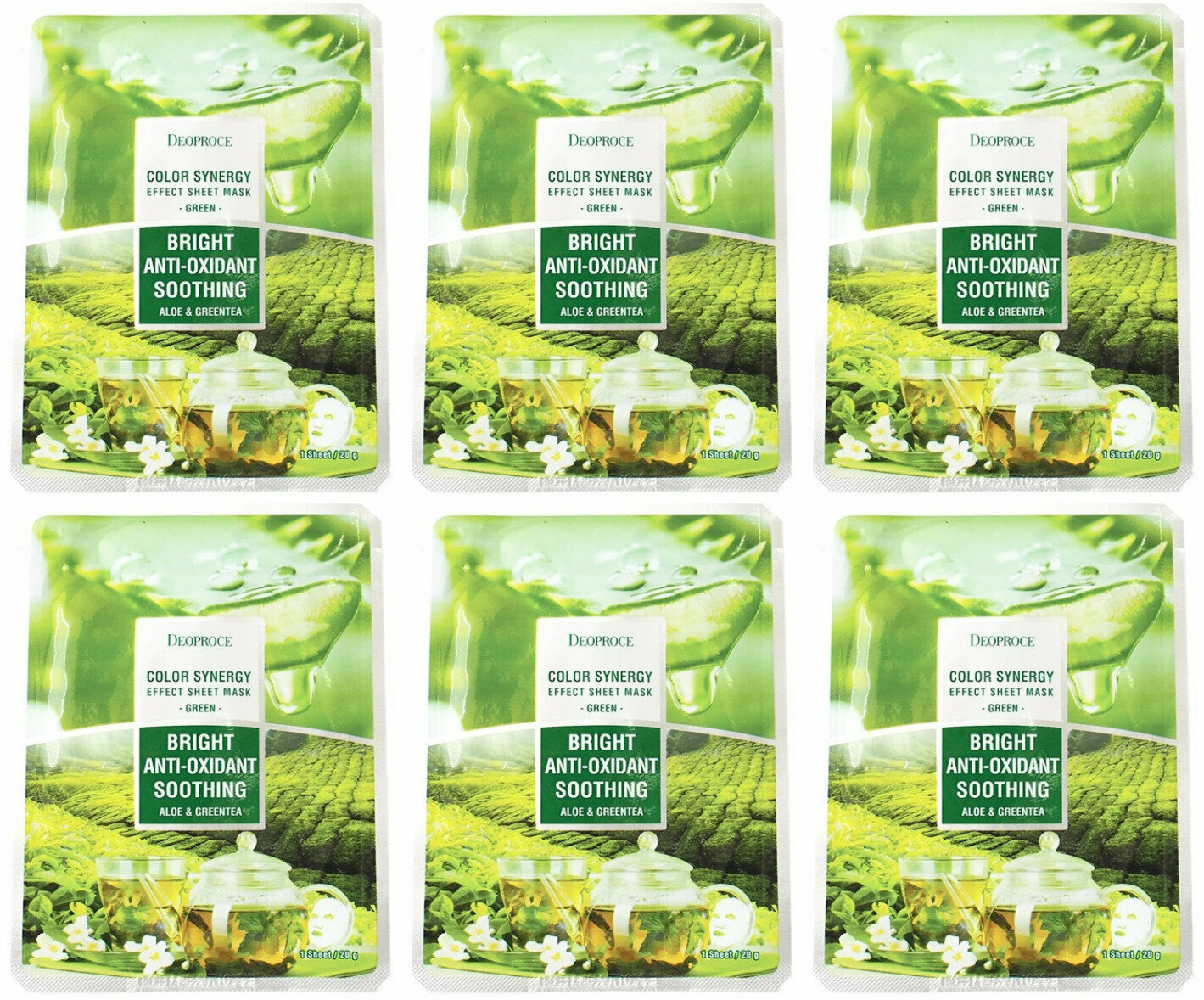 Deoproce Маска тканевая на основе экстрактов алоэ и зеленого чая COLOR SYNERGY EFFECT SHEET MASK GREEN 20гр,6 шт/уп