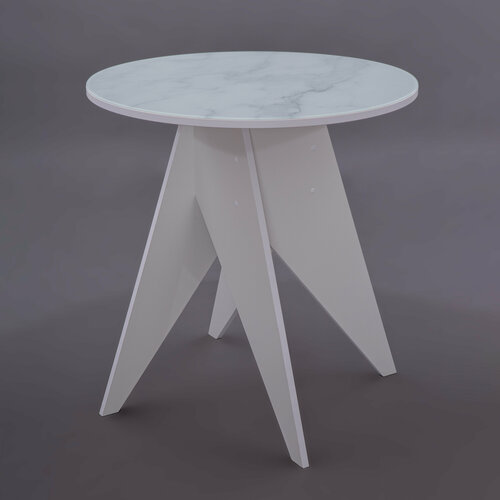 Стол обеденный, круглый, Actinia Luxe/ стекло белый мрамор / белый / 70х70х74см