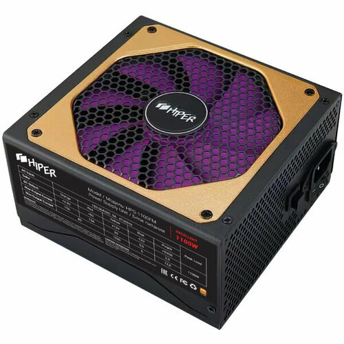 PSU HIPER HPG-1100FM (1000W 80+Gold, 14cm Fan, 220V input, Efficiency 90%, Modular, Black) BOX