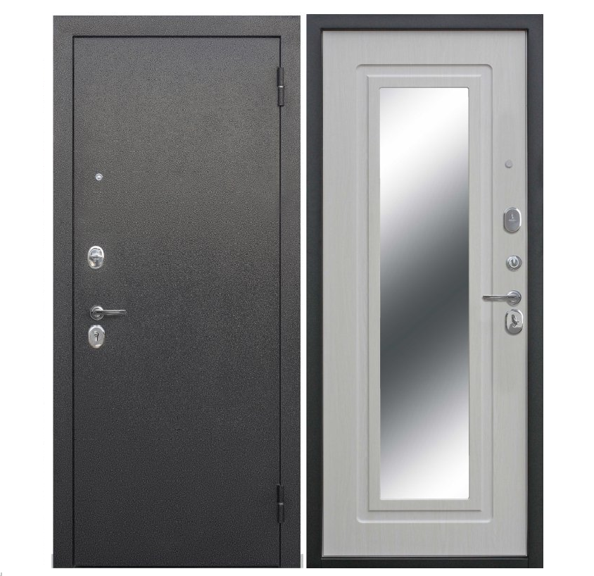 Входная дверь Царское зеркало Серебро Белый ясень 2050х960 левая