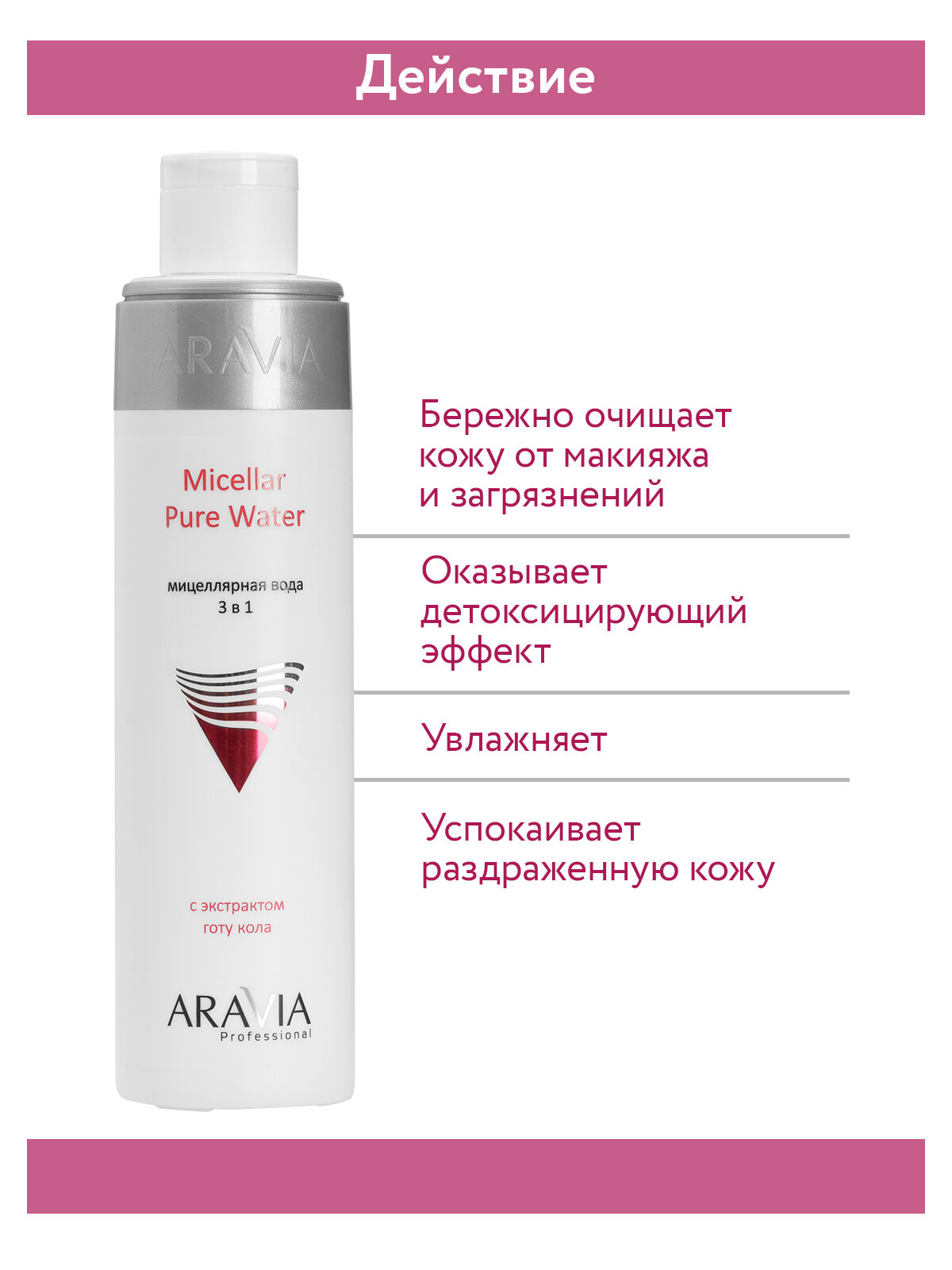 ARAVIA Мицеллярная вода 3 в 1 с экстрактом готу кола Micellar Pure Water, 250 мл