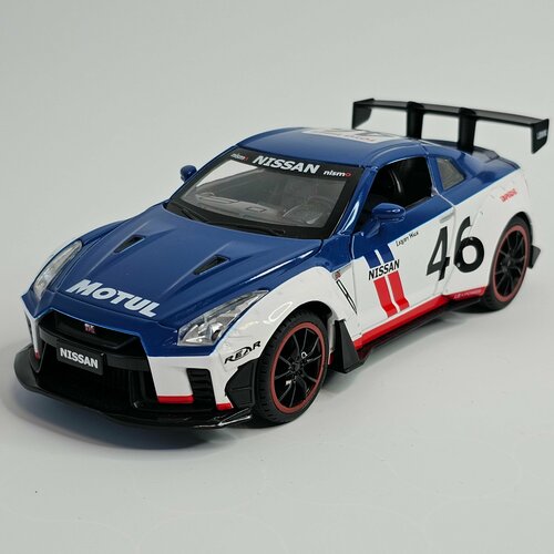 Машина игрушка металлическая инерционная Nissan GT-R White Blue / Ниссан Бело-синий 1:24