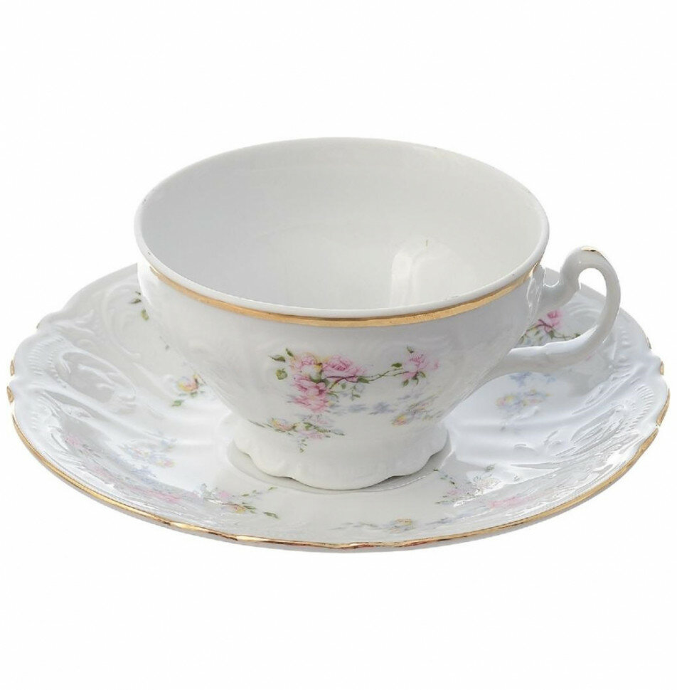 фото Чайная пара 220 мл 1 шт низкая н/н Thun "Бернадотт /Дикая роза /золото" (увеличенная ручка) / 272969