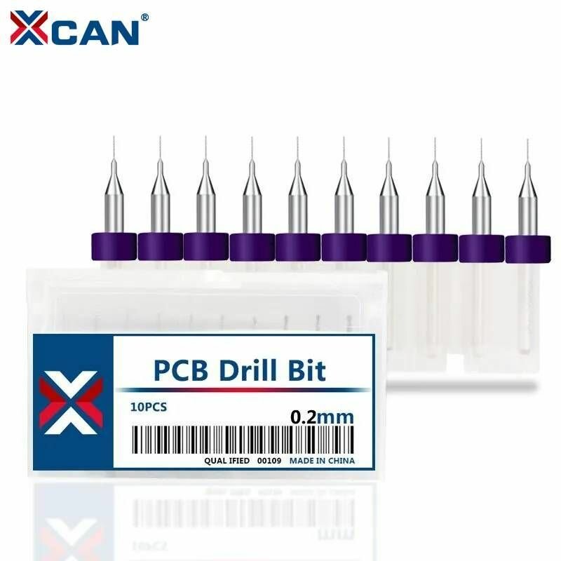 Набор сверл спиральных для печатных плат XCAN 0,2 мм, 10 шт.
