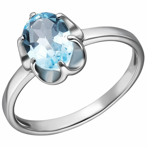 Перстень, серебро, 925 проба, родирование, топаз, размер 19, голубой, серебряный
