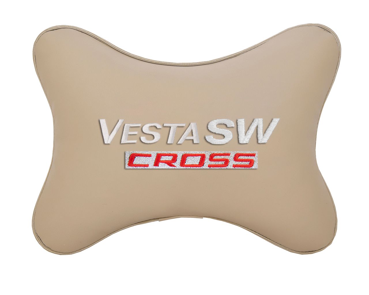 Подушка на подголовник экокожа Beige с логотипом автомобиля LADA VESTA SW CROSS
