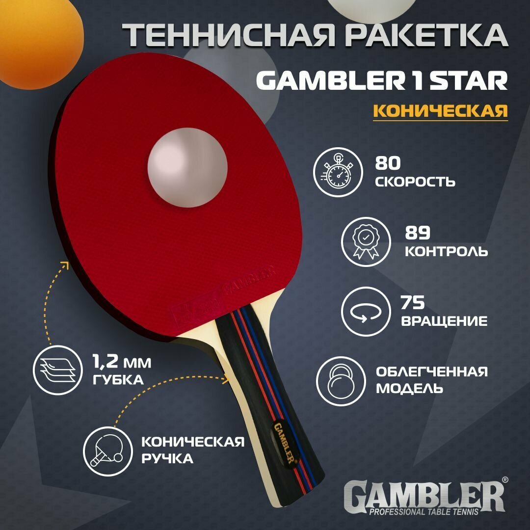 Ракетка для настольного тенниса Gambler 1 STAR (коническая)