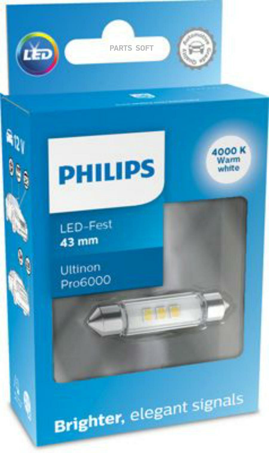 PHILIPS 11866WU60X1 Лампа Festoon 43mm 12V LED