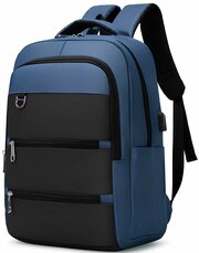 Рюкзак из водоотталкивающего материала с USB-портом (синий/черный)