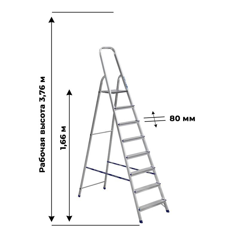 Стремянка Alumet алюминий 8ступ. H3.70м макс.нагр.:150кг - фото №6