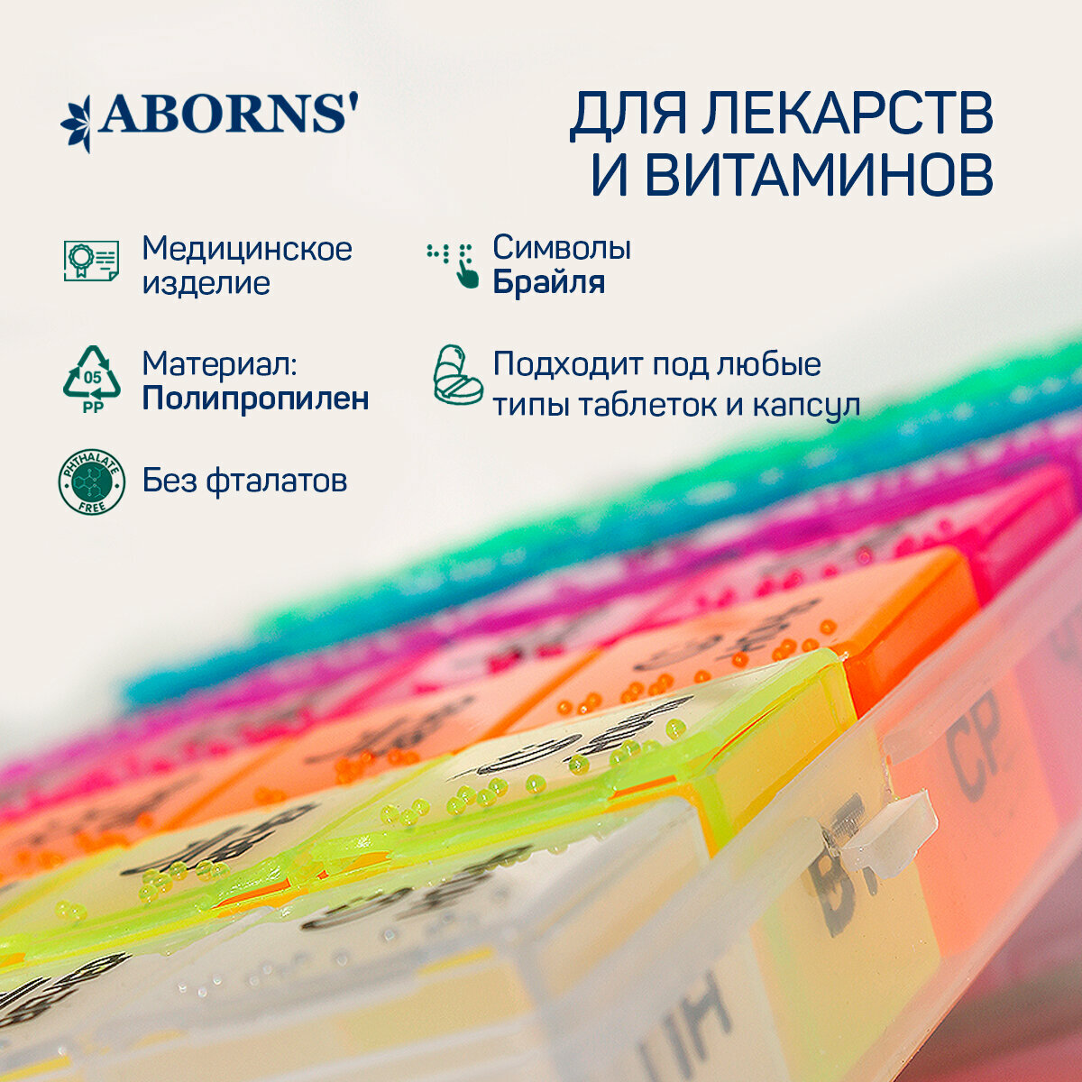 Таблетницы Xiaomi Таблетница органайзер на неделю ABORNS, контейнер для таблеток, бокс, на 7 дней, 4 приема, 28 ячеек