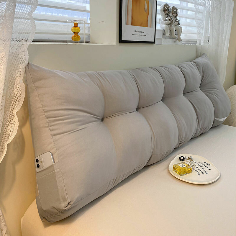 фото Подушка, треугольная, прикроватная, верхняя спинка кровати, мягкая, серая, 100х50 см