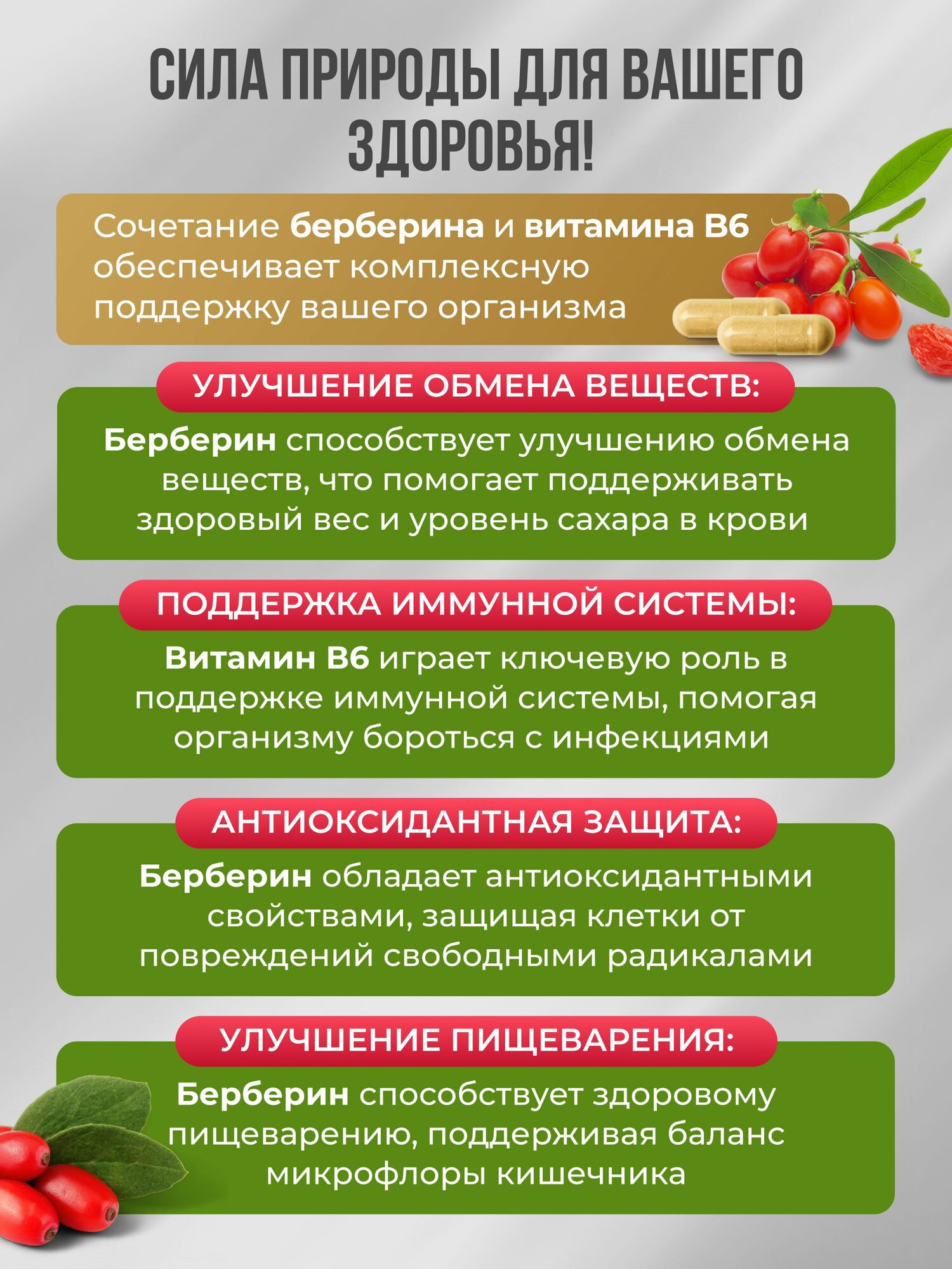 Изображение BioHerb БАД Берберин + витамин В6 для похудения 500мг, 60 капсул