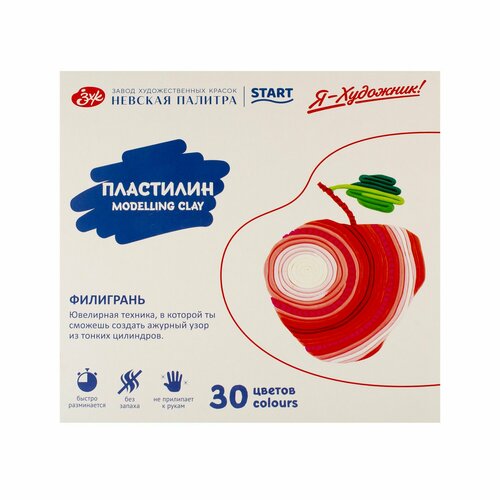Пластилин Невская палитра Я-Художник 30 цветов 450 г со стеком 221412559 373₽