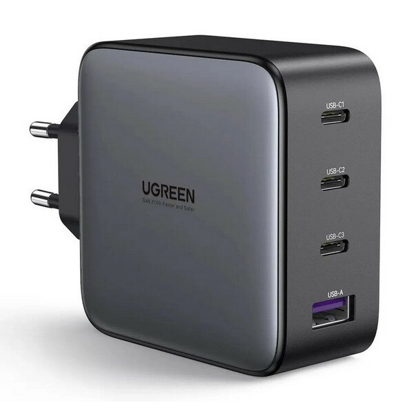 Сетевое зарядное устройство Ugreen CD226 USB-A + 3 x USB-C 100W GaN (90575) серый космос