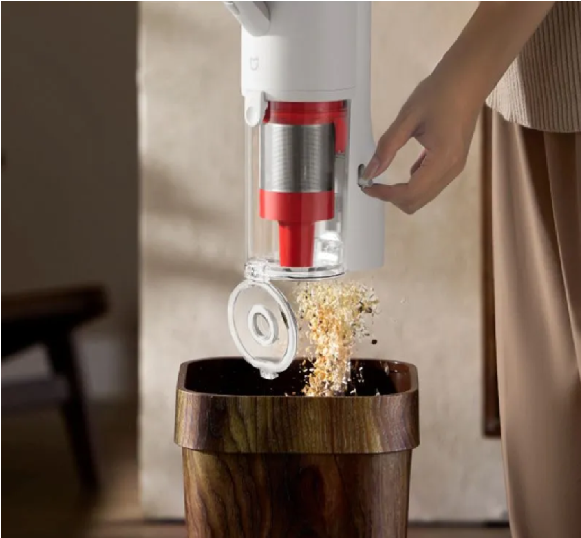 Картинки Мощный беспроводной пылесос, вертикальный Xiaomi Mijia Vacuum Cleaner 3С-W, лазерная подсветка, CN версия, белый