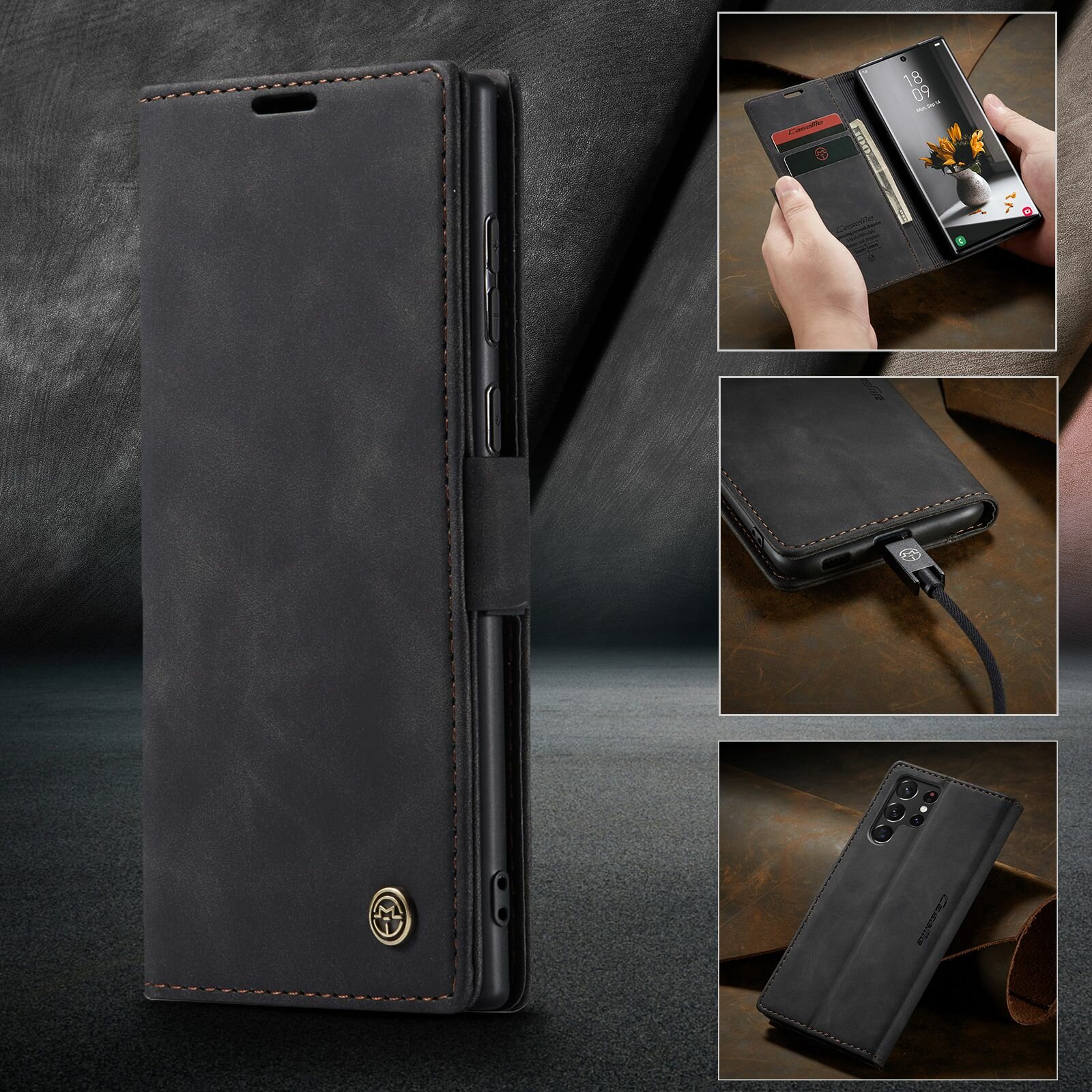 CaseMe Кожаный чехол для Samsung Galaxy S22 Ultra с визитницей из экокожи — фото 1