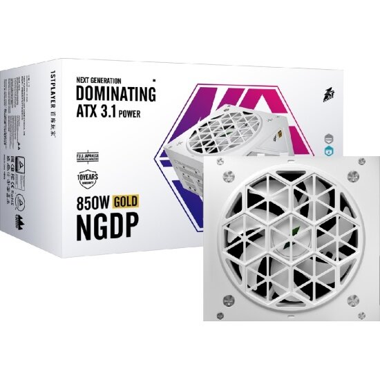 Блок питания 1STPLAYER NGDP, 850W, 80+ Gold, ATX3.1 (HA-850BA4-WH) белый — фото 1